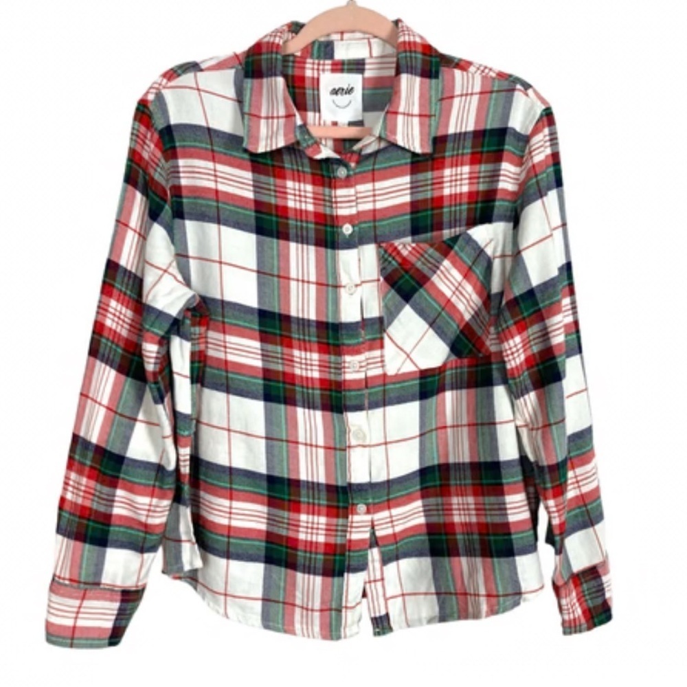 Aerie Plaid White/Red/Green Button-Up Shirt Size Small NWT